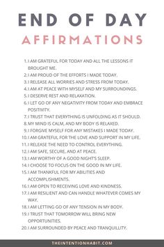 the end of day affirmations with text overlaying it, and an image of