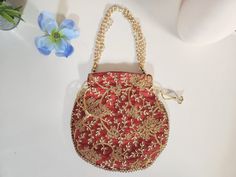 Designer Red Indian Handbag 9" Wedding Party Potli Bag Women Embroidered Purse Maroon - Deep Red - Fashion Accessories Red Shoulder Bag For Festive Gift, Festive Red Shoulder Bag As Gift, Red Embroidered Potli Bag For Party, Festive Red Shoulder Bag For Gifts, Red Rectangular Evening Bag For Festivals, Elegant Embroidered Red Potli Bag, Elegant Red Embroidered Potli Bag, Red Embroidered Party Bag, Red Embroidered Party Bags