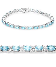 8.84ctw Natural Zircon and Topaz Rhodium Plated 925 Sterling Silver Tennis Bracelet View 1 Anniversary Bracelet, Blue Gemstone Bracelet, Zircon Bracelet, Silver Tennis Bracelet, Blue Topaz Bracelet, Zircon Jewelry, Heart Shaped Rings, 18k Gold Jewelry, Aquamarine Jewelry