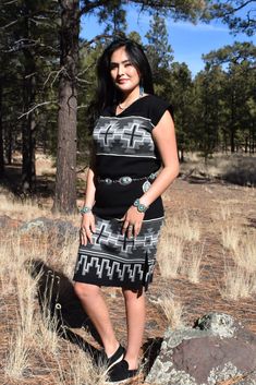 Our Charcoal Traditional Rug Dress. 100% Merino Wool Jacquard Knitted. Navajo Rug Dress, Pinup Style Clothing, Navajo Clothing, Navajo Dress, Navajo Culture, Navajo Women, Carpet Dress, Navajo Rug, Native American Photos