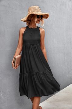 F00126328-202 Stitching Dresses, Black Halter Dress, Travel Dress, Line Dress, Girl Next Door, Tiered Dress, Next Door, Type A, Spring Outfits