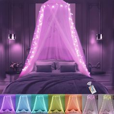 PRICES MAY VARY. 【2021 Brand New Color Changing Design】This princess bed Canopy is an updated design in 2021. There are 100 LED star lights with 16 single solid colors and 8 solid two-color options and 7 dynamic multicolor modes. Pink for princess, blue for Brave knight, purple for queen, multi-color for Christmas party decor etc. 【Gift For Girls】This gift packaging starry bed canopy will surprise your girls and boys. There are 100 shining stars accompany you to sleep, which illuminates the bedr White Bed Canopy, Pink Bed Canopy, Bed Canopy With Lights, Led Star Lights, Princess Canopy Bed, Princess Canopy, Bedroom Decor For Women, Canopy Bed Curtains, Pink Bed