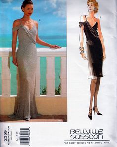 an image of a woman in a dress on the front and back of a sewing pattern