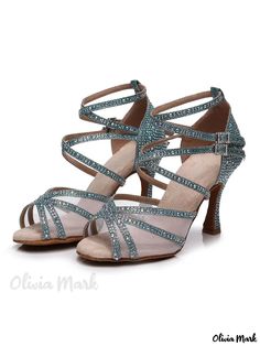 Olivia Mark - Stylish Womens Rhinestone Embellished Strappy Dance Sandals High Heel Sandals For Summer Dance, Fitted Open Toe Sandals With Rhinestones, Summer Dance Closed Toe Sandals, Fitted Rhinestone Sandals For Summer, Summer Dance Sandals With Ankle Strap, Ankle Strap Sandals For Summer Dance, Luxury Artwork, Womens Strappy Sandals, Latin Dancing