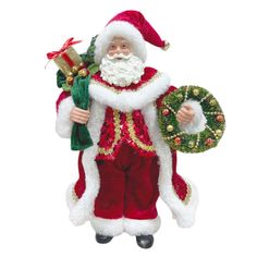 a christmas ornament with a santa clause holding a wreath