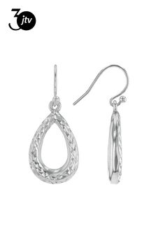 Sterling Silver Diamond-Cut Teardrop Dangle Earrings. Measures approximately 1 5/16" L x 9/16" W and have fishhook backings. Elegant Drop Earrings With Fish Hook, Elegant Dangle Earrings With Fish Hook, Elegant Fish Hook Drop Earrings, Metal Fish Hook Earrings, Elegant Teardrop Earrings With Fish Hook, Nickel-free Dangle Drop Earrings, Teardrop Earrings With Fish Hook, Metal Teardrop Drop Earrings, Teardrop Fish Hook Earrings