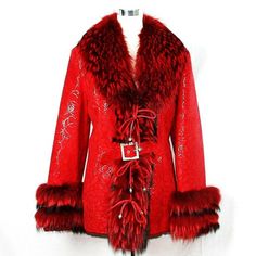 100% Leather Shearling Coat Jacket Collar Red Size L Brand New 114 100% Italian Leather - Stock #114 Coat Jacket Shearling. Please See All Pictures For More Details, As They Are Mai Part Of A Description! 28" Long, Shoulders 17", Sleeve 25.5", Chest 20.5" Waist 19.5", Bottom 25" All Measurements Were Taken Flat! To All Our International Buyers: We Are Not Responsible For Any Custom Duties In Your Country Luxury Fitted Red Leather Jacket, Red Leather Winter Outerwear, Red Leather Jacket For Winter, Red Leather Jacket With Long Sleeves For Winter, Red Long Sleeve Leather Jacket For Winter, Designer Red Leather Outerwear, Designer Red Leather Jacket For Winter, Elegant Red Winter Outerwear, Red Fur Coat With Faux Fur Trim For Fall