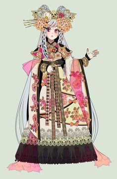 By minnoux on deviantart. Minnoux Art, Anime Kimono, Anime Dress, Asian Outfits, Girl Stickers, A Character, Digital Art Girl, Aesthetic Images, Character Outfits