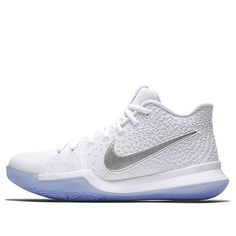 Nike Kyrie 3 EP 'White Chrome' 852396-103 (SNKR/Men's/Mid Top/Non-Slip/Basketball/Kyrie Irving/Wear-resistant) White Basketball Shoes With Cushioned Footbed, Basketball Kyrie Irving, Mens Volleyball Shoes, Cheap Volleyball Shoes, Irving Shoes, Kyrie Irving Shoes, Nike Volleyball Shoes, Volleyball Sneakers, Best Volleyball Shoes