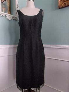 Vintage Black Dress. Jeweled Detailed Party Dress. Black Tie Dress. Cocktail Evening Dress. Vintage Black Dress, Black Tie Dress, Cocktail Evening Dresses, Beaded Fringe, Black Tie, Ann Taylor, Vintage Black, Zip Ups, Party Dress