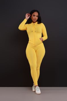 Just Vibing Seamless Zip Up Legging Set - Yellow - Swank A Posh Fitted Athleisure Tracksuit For Leisure, Trendy Stretchable Tracksuit For Sports, Stretch Athleisure Sets For Leisure, Stretch Athleisure Activewear For Leisure, Athleisure Stretch Sets For Leisure, Leisure Stretch Athleisure Activewear, Solid Color Stretch Sets For Leisure, Solid Stretch Leisure Set, Solid Color Athleisure Sets For Leisure