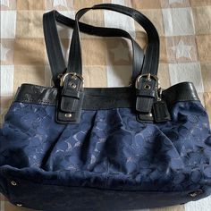 Gorgeous Dark Blue Canvas Coach Purse. Large Interior With Three Sections. One Section Is Zippered. Perfect Condition. Smoke Free Home Bags Coach, Blue Canvas, Coach Purse, Coach Swagger Bag, Coach Purses, Coach Bags, Shoulder Bags, Dark Blue, Top Handle Bag