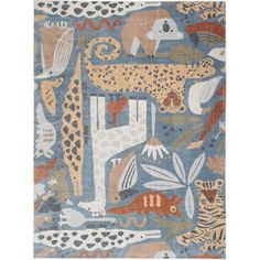 an animal rug with various animals on it