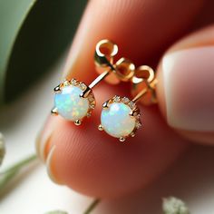 Nickel-free Opal Earrings, Elegant Gemstone Cartilage Earrings As Gift, Dainty Opal Earrings For Gift, Pierced Opal Earrings For Gifts, Opal Earrings For Gift, Opal Earrings Perfect For Gifts, Opal Pierced Earrings As Gift, Single Opal Earring As A Gift, Dainty Round Opal Earrings