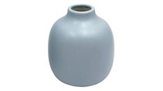 a large gray vase sitting on top of a white table