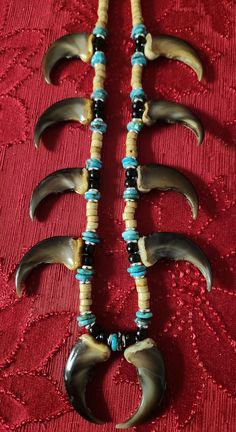 Authentic Native American made necklace. Made with silver, turquoise, bone, and horn. Native American Necklace Pueblo Direct, Vintage Native American Necklace, Old Pawn Native American Jewelry, Bone Bead Necklace, Bear Claw Necklace, Claw Necklace, Native American Necklace, American Indian Jewelry, Necklace Patterns