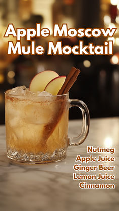 Apple Moscow Mule Mocktail Thanksgiving Mule Drinks, Non Alcoholic Fall Drinks, Fall Alcoholic Drinks, Thanksgiving Drinks Alcohol, Apple Moscow Mule, Fall Drinks Alcohol, Mocktails Non Alcoholic, Wine Slushie Recipe