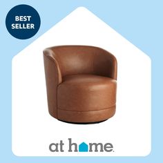 a brown leather chair sitting in front of a blue background with the words best seller on it