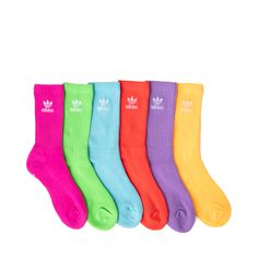 Brighten up your athletic ensemble with the Trefoil Crew Socks 6 Pack from adidas! This sporty variety pack features a six-pair assortment of brightly colored athletic crew socks sporting the iconic adidas Trefoil logo on a ribbed knit cuff. Adidas Socks, Sock Outfits, Sock Packs, Adidas Trefoil, Colorful Socks, Variety Pack, 6 Packs, Christmas Wishlist, Knit Cuff