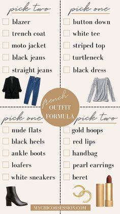 Jane Birkin Capsule Wardrobe, Classic Capsule Wardrobe French Style, Designer Staple Pieces, Simple French Outfit, French Outfit Formula, Basic Things You Need In Your Closet, Mid Size French Style, Signature Look Ideas, French Capsule Wardrobe 2023