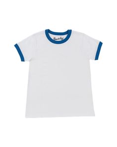 Marine Ringer Tee | Peau de Loup Blue Casual Tops With Contrast Trim, Blue Tops With Contrast Trim For Summer, Sporty Blue Organic Cotton Tops, Blue Cotton Top With Contrast Trim, Blue Cotton Tops With Contrast Trim, White Casual Tops With Contrast Stitching, White Cotton Tops With Contrast Stitching, Cotton Tops With Contrast Stitching And Relaxed Fit, Classic Trousers