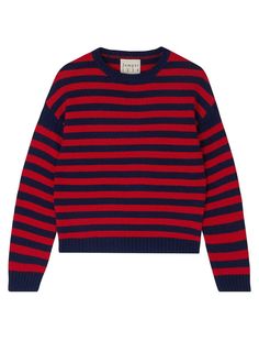 Jumper 1234 cashmere jumper. Navy and red stripe cashmere and wool Guernsey. Details: Oversized Fit Crew Neckline Long sleeve 30% Cashmere, 70% Wool Hand wash separately with non-bio detergent. Reshape and dry flat. Cool iron if necessary or dry clean. Guernsey Sweater, Striped Sweater Outfit, Ghoulia Yelps, Emma Style, Navy Jumper, Red Jumper, Gold Outfit, Cashmere Jumper, Crew Neck Jumper