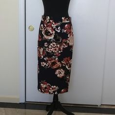 Iris Floral Pencil Skirt Or May Be Worn As A Dress. Black Background, Wide Elastic, Midi Length Skirt Or Mini Tunic Dress. Nwot Size L (14 Jr.) Fitted Floral Print Pencil Mini Skirt, Floral Print Pencil Mini Skirt, Fitted Floral Print Chic Pencil Skirt, Chic Floral Print Fitted Pencil Skirt, Elegant Floral Print Mini Skirt, Floral Print Knee-length Skirt For Work, Knee-length Floral Print Skirt For Work, Workwear Floral Print Knee-length Skirt, Floral Print Pencil Skirt For Work