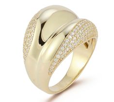 Cubic zirconia gems and an airy wave design lend visual dimension to this posh concave dome ring. From Sterlina Silver. Elegant Concave Dome Ring For Wedding, Elegant Wedding Dome Ring With Concave Design, Dome Ring, Wave Design, Domed Ring, Side View, Gold Finish, Beautiful Rings, Cubic Zirconia