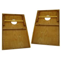 two wooden trays with holes in them