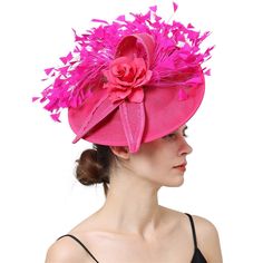 Occasion: Wedding, Tea Party Style: Elegant Embellishment: Feather, Flower Inner Circumference: Adjustable Usage: Headband Luxury Pink Adjustable Headpieces, Halter Neck Blouses, Flower Embellishments, Wedding Tea, Feather Fascinators, Elegant Aesthetic, Feather Flower, Stil Elegant, Backless Top