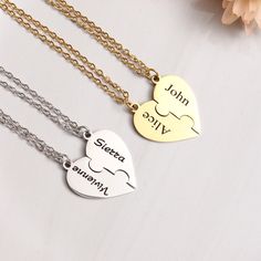 "Personalized your own necklace. Use your imagination to create your design or engrave with name of someone you care about, date you would like to remember and important messages will accompany you anywhere, like motivation quote and promise words. ⭐ Product Details Adjustable length Style: Minimalist Can be personalized ⭐ Product size Chain length - 16\"+ 2 inches is an extender ⭐ Shipping All orders will have 2-3 days processing time. Domestic: 3 - 5 business days International: 4 - 8 business days ⭐ Can I return the package? If you purchase a custom product, we don't accept package returns except product quality issues or wrong photo projection. Please contact us via message center and return the item for the agreed exchange or refund.  ⭐ Feedback Your satisfaction and positive feedback Personalized Double Heart Necklaces For Friendship, Personalized Double Heart Friendship Necklace, Personalized Heart Pendant Necklace For Friendship, Personalized Pendant Necklace For Best Friend, Friendship Charm Necklaces With Heart Pendant For Mother's Day, Customizable Sterling Silver Charm Necklace For Best Friend, Mother's Day Friendship Charm Necklace With Heart Pendant, Mother's Day Heart Pendant Charm Necklace For Friendship, Heart-shaped Meaningful Necklace For Best Friend