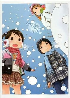 an image of two children standing in the snow with bubbles on their face and wearing winter clothes