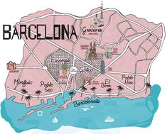 a map of barcelona, spain with the name in spanish and some buildings on it