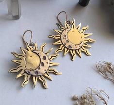 Bohemian Sun and Moon Earrings Drop Style for Women Boho - Gift for Her, Birthday, Just Because, Special Occasion These pretty gold colored drop earrings are the perfect accessory for anyone with a sparkling sense of style! Drop earrings are specially designed to sit close to your ear for a comfortable fit that's perfect for everyday wear.  Two styles in one, bohemian and Sun/Moon relationship. The SUN symbolizes firmness, strength, and power while the MOON represents calmness, beauty, and nurtu Summer Gift Jewelry With Sun And Moon Design, Sun And Moon Design Jewelry For Summer, Sun And Moon Design Jewelry As Summer Gift, Unique Sun And Moon Design Earrings As Gift, Vintage Moon Earrings For Gift, Vintage Moon-shaped Earrings For Gift, Vintage Moon Shaped Earrings For Gift, Bohemian Sun And Moon Design Earrings For Gift, Brass Earrings With Sun And Moon Design For Gift