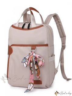 Bird in Bag - Silk Decorative Travel Bag with Large Capacity Trendy Khaki Travel Bags, Casual School Laptop Bag, Travel Softback Bag, Beige Large Capacity Tote Backpack, Beige Tote Backpack With Large Capacity, Beige Softback Travel Bag, Beige Bags With Zipper Closure For Back To School, Trendy Beige Backpack For Daily Use, Casual Travel Satchel