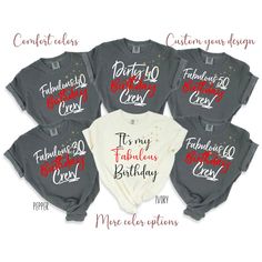 Celebrate your special day with our Personalized Birthday Shirt! Customizable with any age, this Fabulous Tee is perfect for your birthday crew. Ideal for party team shirts or as heartfelt birthday gifts, it's a must-have for unforgettable celebrations. Make every birthday moment count with this unique touch! About Our Product: ⭐ 1. Comfort Colors 1717 Garment-Dyed Shirt Details: Made with 100% ring-spun U.S. cotton (6.1 oz/yd softened for comfort. Double-needle stitching for durability, seamles Team Spirit Birthday T-shirt With Name Print, Customizable Team Spirit Tops For Birthday, Customizable Team Spirit T-shirt For Birthdays, Customizable Team Spirit T-shirt For Birthday, Personalized Red Tops For Birthday, 40 & Fabulous, Personalized Birthday Shirts, Day Party, Team Shirts