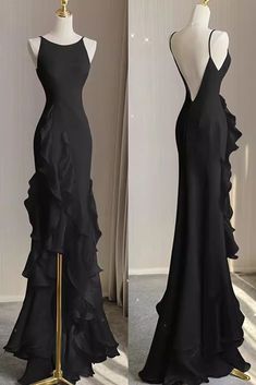 Basic Prom Dress, Prom Dresses Long Elegant, Gown With Ruffles, Mermaid Prom Gown, Backless Prom Dress, Black And White Gown, Dress For Date, Mermaid Gown Prom, Backless Bridal Gowns