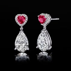 Ross-Simons - 3.00ct t. w. Lab Grown Diamond Heart Drop Earrings, .70ct t. w. Rubies. An RS exclusive. Treat yourself to a unique blend of lab-grown diamonds and mined precious gemstones at an incredible value. Our radiant drop earrings feature glamorous 2.91 ct. t. w. pear-shaped lab-grown diamond drops that suspend from fiery .70 ct. t. w. heart-shaped ruby tops haloed in more petite lab-grown diamond accents. Finely crafted in polished 14kt white gold. Lab-grown diamonds are identical to mine Luxury Heart Cut Diamond Earrings For Formal Occasions, Luxury Diamond Earrings For Valentine's Day Formal, Formal Valentine's Day Diamond Cut Earrings, Brilliant Cut Earrings For Valentine's Day Formal Occasion, Brilliant Cut Earrings For Valentine's Day Formal, Valentine's Day Heart Cut Diamond Earrings For Formal Occasions, Diamond White Diamond Earrings For Valentine's Day Formal, Ruby Top, Fine Jewelery