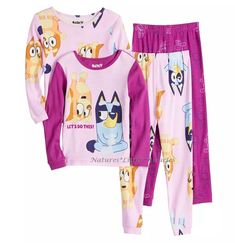 QUICK SHIPPING ~ USA SELLER! Officially Licensed Merchandise! ***BRAND NEW WITH TAGS*** BLUEY 4 Piece Cotton Pajama Set RARE HARD TO FIND Big Girl's Sizes: 6 or 10 Sweet and stylish for the Bluey fan in your life! Disney Bluey Pajama Set goes from playtime to bedtime. Fun graphic print of her favorite pups decorate the tops.  Mix and match with the solid or all over print pants. 4-piece pajama set includes: 2 tops and 2 pants Top: crew neck; long sleeves; Disney Bluey and Bingo graphic print Pan Character Print Long Sleeve Sleepwear For Pajama Party, Pink Cotton Sleepwear With Character Print, Pink Character Print Sleepwear For Loungewear, Pink Character Print Pajama Party Set, Cotton Character Print Sleepwear For Pajama Party, Character Print Long Sleeve Sets For Pajama Party, Long Sleeve Sets For Pajama Party With Character Print, Cotton Sleepwear With Character Print For Pajama Party, Cotton Sleepwear With Character Print For Loungewear