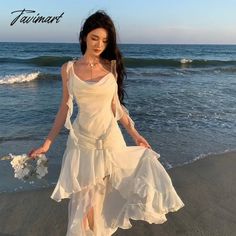 TAVIMART - Dress Korean Style Fairy Ropa Coreana Cocktail Dresses Vestidos Blancos Womens Clothing Luxury Birthday Dresses Long Dress Summer Slip Dress, Luxury Birthday, Split Long Dress, Dress Korean, Slip Dresses, Holiday Beach, Aesthetic Clothing, Korean Dress, Amazing Outfits