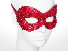 Sequined Red Masquerade Mask With Rhinestones And by SOFFITTA Traditional Red Masquerade Mask For Carnival, Red Party Masks For Mardi Gras, Red Eye Mask For Party, Red Eye Masks For Party, Red Venetian Masquerade Mask For Party, Venetian Red Masquerade Mask For Party, Elegant Red Masquerade Mask For Carnival, Elegant Red Masks For Carnival, Traditional Mardi Gras Party Mask