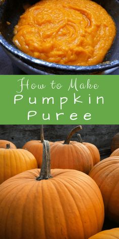 how to make pumpkin puree in a cast iron skillet with text overlay