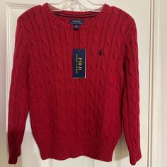 Nwt Red Polo Sweater Cute Red Sweaters, Red Ralph Lauren Sweater, Red Ralph Lauren Sweater Outfit, Ralph Lauren Cable Knit Sweater Outfits, Christmas Sweaters Aesthetic, Ralph Lauren Outfits Women, Ralph Lauren Sweater Outfit, Polo Sweater Outfit, Quince Gifts