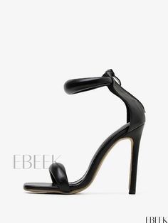 Ebeek - Elegant Womens Puffer Ankle Strap Stiletto Heel Sandals - Perfect for Proms and Bridesmaids Evening Heels With Single Strap And Open Heel, High Heel Single Strap Heels For Evening, High Heel With Single Strap For Evening, High Heel Heels With Single Strap For Evening, Evening Heels With Single Toe And Strap, High Heels With Single Strap For Evening, Single Strap High Heels For Evening, Elegant Single Strap Evening Heels, Elegant Single Strap Ankle Heels