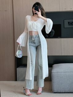 Women's Long Sleeve V Neck Tie Up Fashionable Charming Comfortable Long Shirt White Casual  Long Sleeve Woven Fabric Plain  Non-Stretch Spring/Summer Women Clothing, size features are:Bust: ,Length: ,Sleeve Length: White Non-stretch Beach Blouse, Non-stretch Long Sleeve Beach Blouse, Non-stretch Long Sleeve Blouse For Beach, Stretch Long Sleeve Tops For Beach Season, Long Fall Vacation Tops, Casual Non-stretch Beach Blouse, Long Tops For Fall Day Out, Casual Long Tops For Vacation, Long Casual Top For Vacation