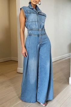 Denim Wide Leg Pants, Travel Chic, Pants Jumpsuit, Style Overalls, Streetwear Chic, Style Jumpsuit, Denim Wide Leg, Vintage Preppy, Fashion Hacks