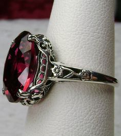 Ruby Ring Designs, Red Ruby Ring, Stock Design, Red Ring, Daisy Design, Art Nouveau Jewelry, Red Gemstones, Sterling Silver Filigree, Lovely Ring