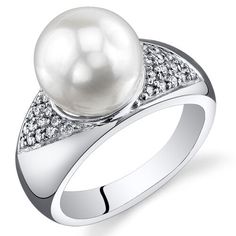 Freshwater Pearl Ring Sterling Silver Round Shape 8.5-9mm SR10964 top Pearl Cocktail Ring, Natural Pearl Ring, Jewelry Questions, White Pearl Ring, Fashion Rings Silver, Freshwater Pearl Ring, Promise Rings For Her, Sterling Silver Engagement Rings, Silver Engagement Rings