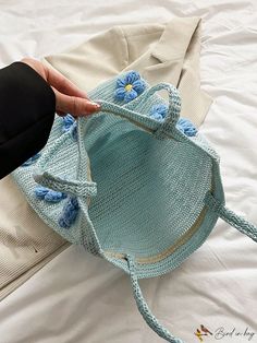 Bird in Bag - Decorative Straw Tote Bag for Traveling Blue Rectangular Bucket Bag For Spring, Blue Bucket Bag For Daily Use In Spring, Light Blue Bucket Bag For Shopping, Casual Light Blue Tote Bag, Spring Blue Bucket Bag For Shopping, Blue Bucket Bag For Spring Shopping, Light Blue Bucket Bag For Daily Use, Light Blue Casual Bags For Spring, Spring Crochet Bag With Double Handle For Daily Use