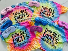 Group Shirts Tie Dye Double Digits Birthday Shirt or for party – CreativeWaze Double Digits Birthday Shirt, Double Digits Birthday, Tie Dye Birthday, Sleep Masks, Rainbow Tie, Group Shirts, Sleepover Party, Pink Swirls, Birthday Shirt